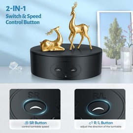 Ovshnrr Rotating Display Stand 13CM, 5KG Load & Low Noise 360° Electric Rotating Turntable, Automatic Display Stand with Direction, Speed Adjustable for Display Jewelry, Digital Products(Black)