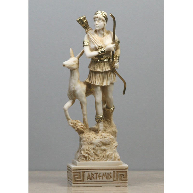 Griechische römische Göttin Artemis Diana Alabaster Statue Skulptur Figur bunt