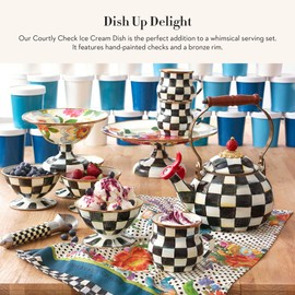 MACKENZIE-CHILDS Enamel Ice Cream Bowl, Serving Bowls for Entertaining, 2-Cup Capacity, Black-and-White Courtly Check