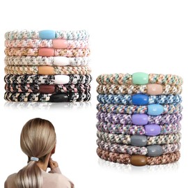 Pack of 17 Hair Bobbles Women's HXC Hair Bobbles Girls Elastic Cable Bobbles Without Metal Braided Hair Band Bracelet for Women for Thin Thick Medium Long Hair (Blue / Multicoloured)