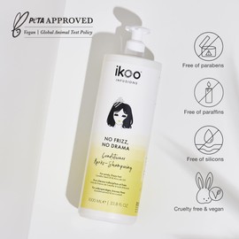 ikoo No Frizz No Drama Conditioner for Unruly or Frizzy Hair, Moisturizing for Dry Hair, Effortlessly Leaving It Soft, Smooth & Shiny, Vegan, Paraben Free, Silicone Free - 33.8 Fl Oz