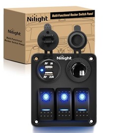 Nilight Nilight - 90115C 3 Gang Rocker Switch Panel Waterproof Pre-Wired Aluminum Switch Panel with Dual USB Charger Socket & Cigarette Lighter Socket 12V 24VDC ON Off Switch Panel for Cars Rvs Trucks