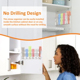 Palksky Straw Organizer for Cabinet, Acrylic Straw Holder for Cabinet Door, Reusable Storage Rack Container Organizer for Kitchens Counter (Transparent)