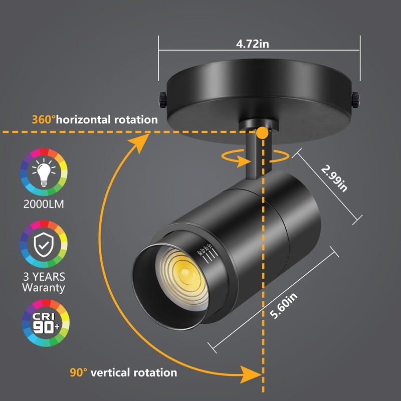 VANoopee 3-Color Zoomable LED Ceiling Spotlight Flush Mount Adjustable Spotlight