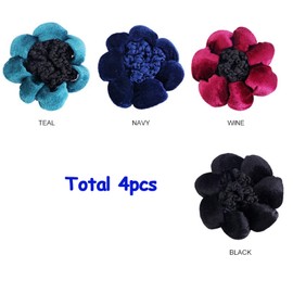 AsggBah 4pcs Hair Snood with Solid Colors Velvet Flower Edge Hair Bun Cover Hairball Accessory for Women Girls (Black/Wine Red/Navy Blue/Teal)