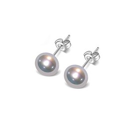 TreasureBay Stunning Natural Freshwater Pearl Stud Earrings With 925 Silver (Gray)