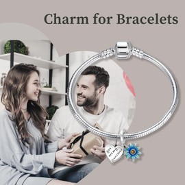 Famuan Jewelry Love Charm 925 Sterling Silver Pendant for Women Heart Blue Daisy Key Nurse Stethoscope Bracelets Mother's Day Valentine's Day Birthday Christmas Gifts for Girls Friends, Silver, Zircon