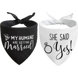 Bandana para perro, My Humans are Getting Married She Said Yes, Negro y blanco (con diseño), 48 x 70 cm, Unisex, Boda, Ajustable, Poliéster hilado suave