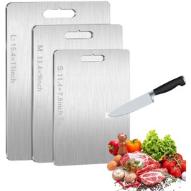 METOY Titanium Cutting Board,316 Stainless Steel Cutting Board,Upgrade Double Sided Food-Grade Chopping Board for Meat Vegetable - Perfect for Various Cooking Tasks (L)
