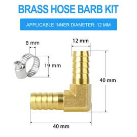 ERGAOBOY Pack of 5 12 mm Brass 90 Degree Angle Hose Nozzle, 2 Way L Shaped Angle Hose Connector with 10 Pieces Clamps