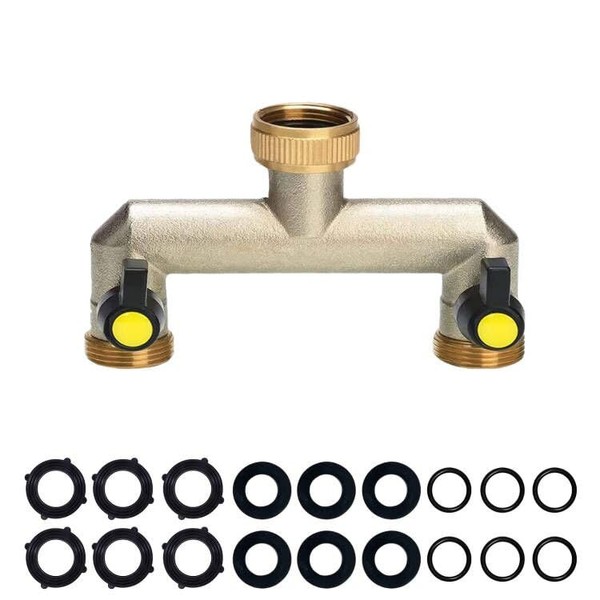 Brass Garden Outside Tap Splitter 2 Way Hose Manifold,3/4" Tap