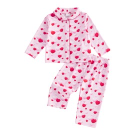 Edhomenn Baby Girl Christmas Pajamas Long Sleeve Lapel Ruffle Hem Buttons Red Tops Pants Suit Christmas 2pcs Outfits Nightwear (10 Red, 3-4 Years)