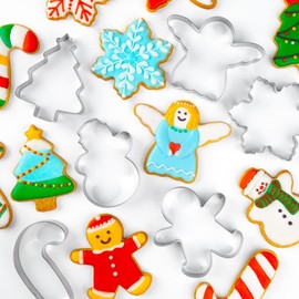 Christmas Cookie Cutter Set - 6 Pieces Christmas Cookie Cutter Shapes, Stainless Steel Cookie Cutters - Gingerbread Man, Snowflake, Christmas Tree, Angel, Snow Man,Candy Cane for Holiday