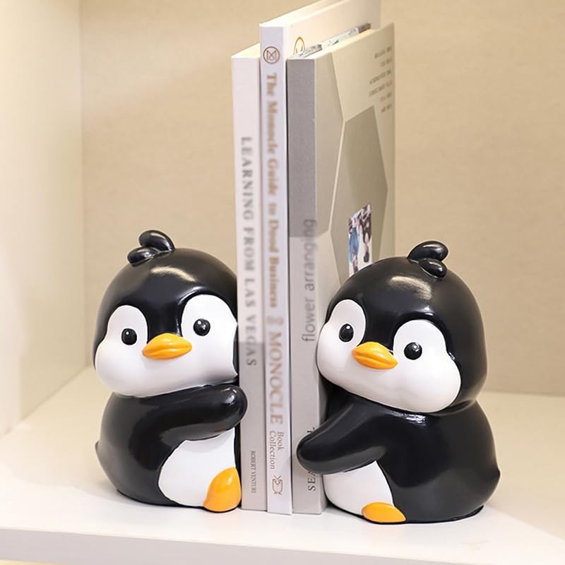 Set of 2 Cute Hug Penguins Bookends Decorative, Unique Bookends