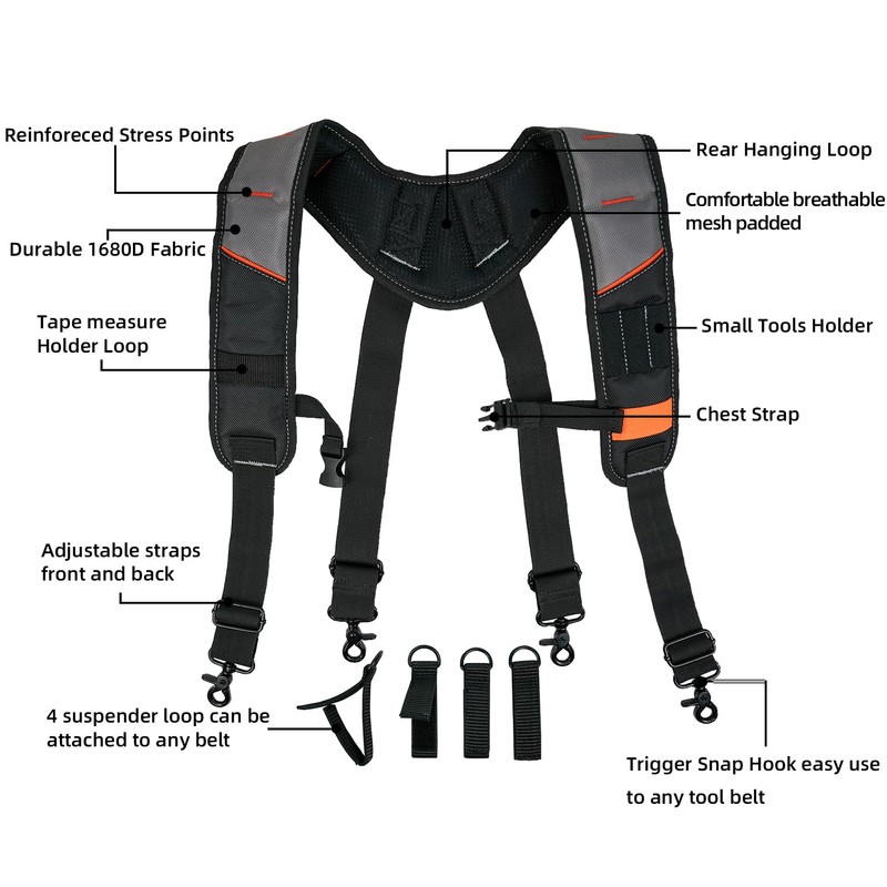 KUNN Tool Belt Suspenders Padded Carpenter Construction Electrician Work Suspender