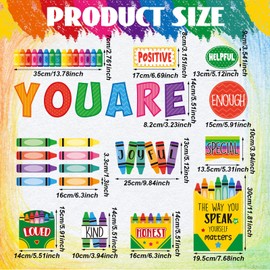 Mooliwe 90 Pcs Crayon Affirmation Station Classroom Bulletin Board Set Motivational Bulletin Board Back to School Positive Affirmations Accent Cutout Mirror Growth Mindset Decor for School Office Home