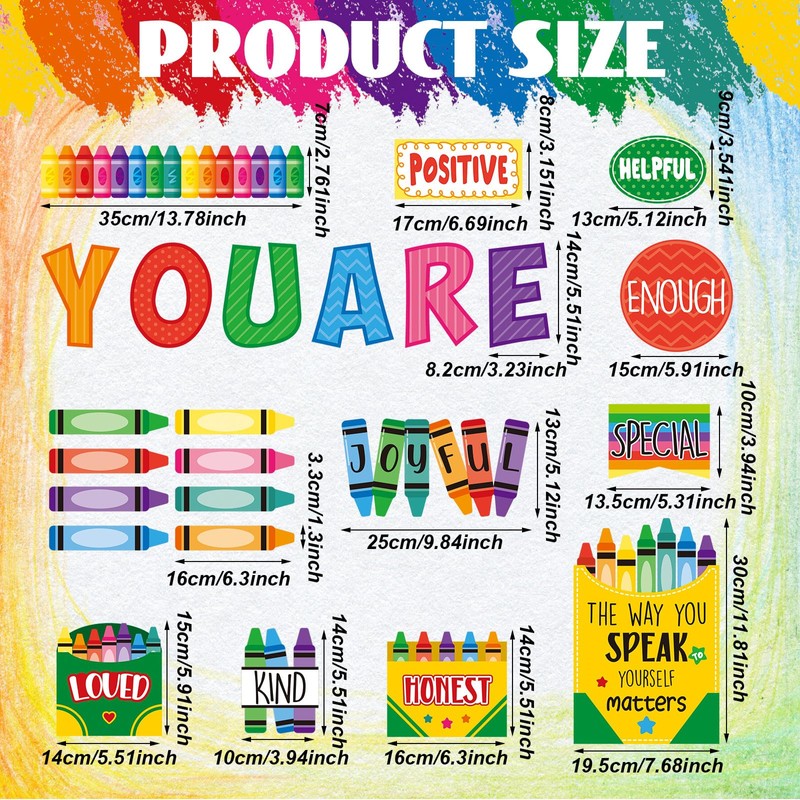 Mooliwe 90 Pcs Crayon Affirmation Station Classroom Bulletin Board Set