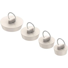 Bathtub Drain Stoppers, 4 Pieces Rubber Sink Stopper Set Bath Tub Plug Kitchen Bathroom Laundry Bar Water Stopper Seal with Hanging Ring for Shower Faucet Cover (White) - Color: black