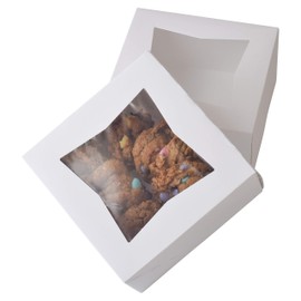 6" x 6" x 3" White Bakery Box | Auto-Popup | Small Pie Boxes with Window | 20 Pack