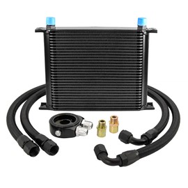 ZHSYMX 30 Row AN10-10AN Stacked Plate Oil Cooler Universal Engine Transmission British Radiator Oil Cooler Condenser with Fuel Line Hose Mounting Nut Adapter Clamp Aluminium Alloy Black