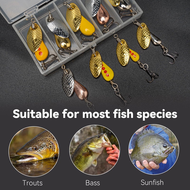 QualyQualy 5Pcs Spinner Bait Set Multi Colored Fishing Spinners Lures