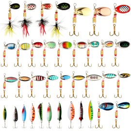 100 Pcs Fishing Lures Spinner Baits Metal Trout Lures Fishing Spinners and Spinnerbaits Fish Metal Spinner Baits Kit with 4 Pcs Tackle Box for Salmon Bass Walleye Crappie
