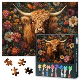 Scottish Highland Cattle 1000-Piece Puzzle - Flower Meadow with Cattle, 50 x 70 cm Premium Natural Motif for Adults, Sophisticated Collector's Puzzle for Home