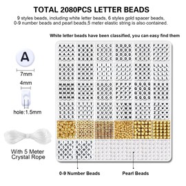 2080PCS White Round Letter Beads with Gold Spacer Beads for Bracelets Keychain Making kit, Alphabet Beads Kit with Accessories DIY Crafts for Women Girls