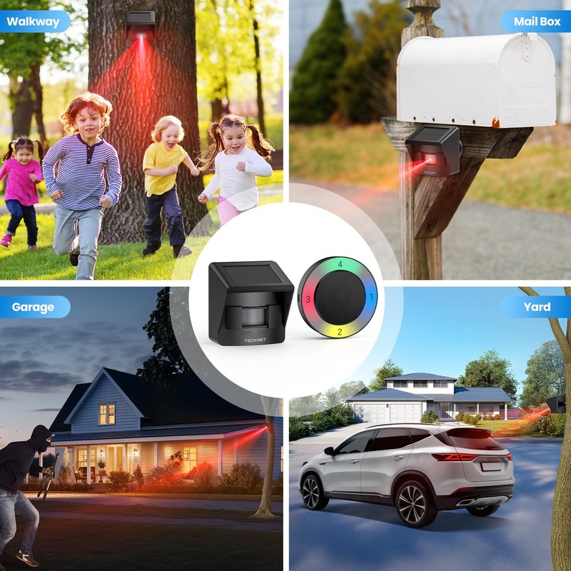 TECKNET Solar Wireless Driveway Alarm with 2600FT Long Range &