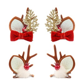 Dmnnlp Pack of 4 Christmas Hair Accessories Hair Clips, Reindeer Antlers Hair Pins, Hair Clips, Deer Hair Accessories Clips, Christmas Accessories Hair Clips for Girls, Children, Women
