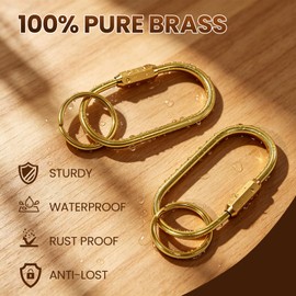 Solid Brass Key Ring, Gold Brass Key Ring Carabiner, Keychain Clip Organizer with Secure Screw Locking, Keys Rings Holder Set for Charms, Dolls, Car Keys, Handbags, Purses & Backpacks (7 Pack)