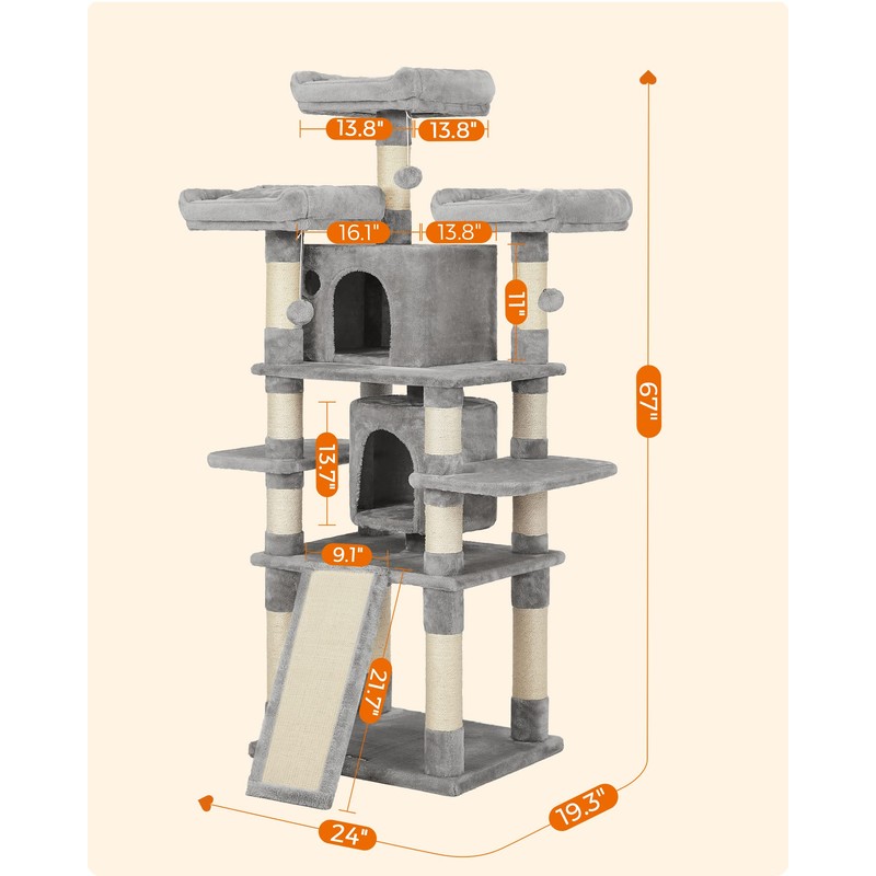 Feandrea 67 Inches Multi-Level Cat Tree for Large Cats, with