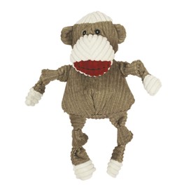 HuggleHounds Plush Corduroy Durable Squeaky Knottie, Dog Toy, Great Dog Toys for Aggressive Chewers, Sock Monkey, Small