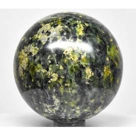 2.1" 230g Rich Green Nephrite w/Yellow Inclusions Sphere Polished Natural Inca Jade Gemstone Crystal Mineral Décor Ball - Peru + Stand
