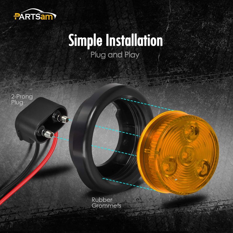 Partsam 10x Amber 2" Round Sealed Led Clearance Marker Light