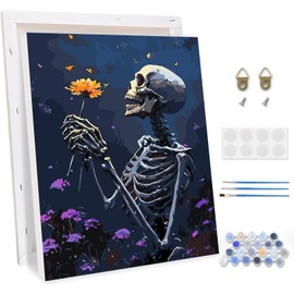 TOSTOG Paint by Numbers Adults with Frame, Skull Holds Flowers, Acrylic Painting Set, DIY Hand-Painted Oil Painting Kit, Paint by Numbers, Adult Beginner, Home Decoration, 30 x 40 cm