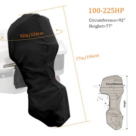 Softclub Boat Motor Covers 100-225 HP, Full Outboard Motor Cover, 600D Heavy Duty Fabric, Waterproof, Black Outboard Boat Motor Cover Fit for 200 HP Motor