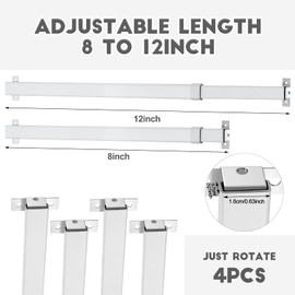 DoubleFill 4PCS sidelight curtain rods 8" - 12" flat curtain rod Sash Curtain Rods for Window Cupboard Closet
