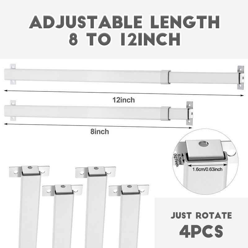 DoubleFill 4PCS sidelight curtain rods 8" - 12" flat curtain