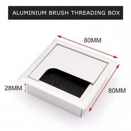 Cable Feed-Through Cable Duct Desk Channel Cable Management Desk with Brush Seal - 2 Pieces Cable Box 80 x 80 mm Made of Aluminium Alloy for Desks / Office & Worktops, Silver