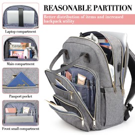 Kuosdaz Laptop Backpack for Women Men, School Backpacks for Teens Girls Boys, 17.3 Inch Work Laptop Bag with USB Port Charging, Water Resistant College Bookbags for Girls, Grey