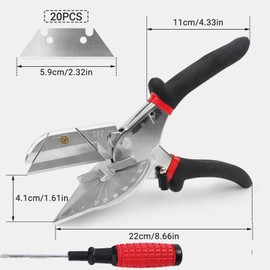 Professional Mitre Scissors 45° - 135°, Angle Mitre Scissors with 20 Replacement Blades (SK5 Steel), Aluminium Handle Cutting Scissors, Trunking Scissors for Precise Cut, Cutting PVC/PE/Leather/Pipes