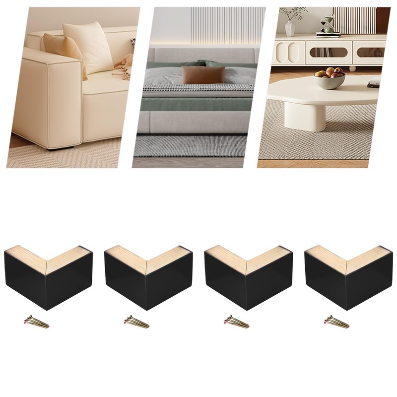 Xuthusman 4Pcs Solid Wood Furniture Legs, Wooden L-Shaped Sofa Feet
