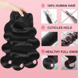 Body Wave Bundles Human Hair Brazilian Hair 3 Bundles Human Hair for Women 22 24 26 Inch 12A Grade 100% Unprocessed Body Wave Bundles Hair Extensions Natural Black