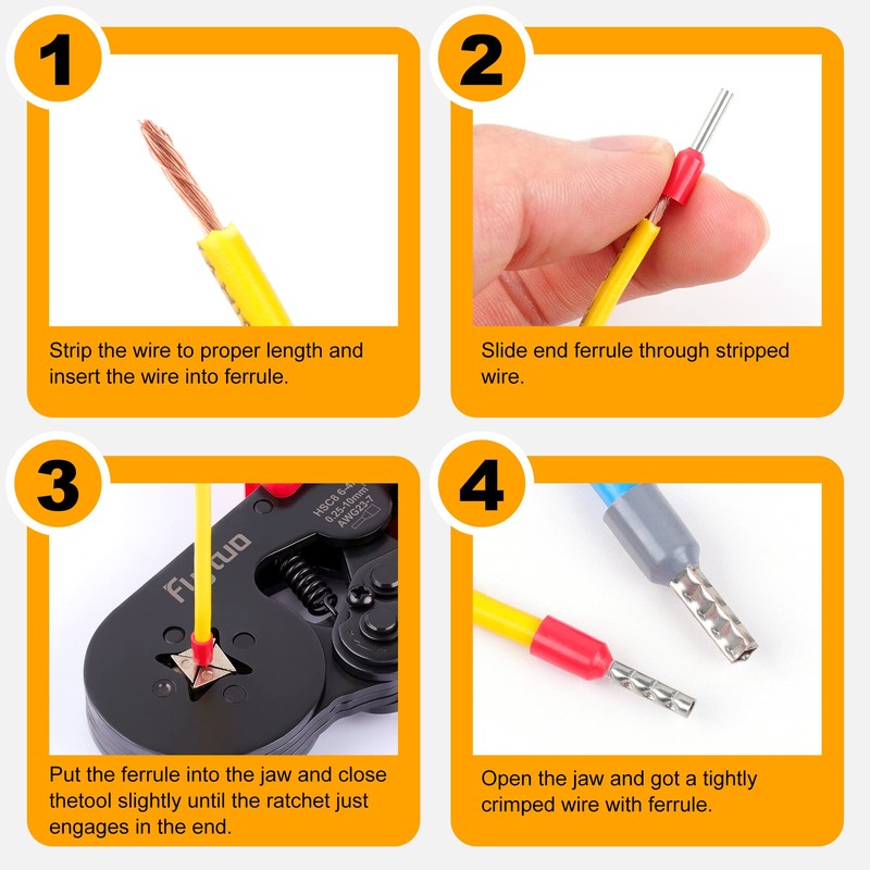 Flytuo Ferrule Crimping Tool, AWG23-7 Self-adjustable Ratchet Wire Ferrule Crimper,
