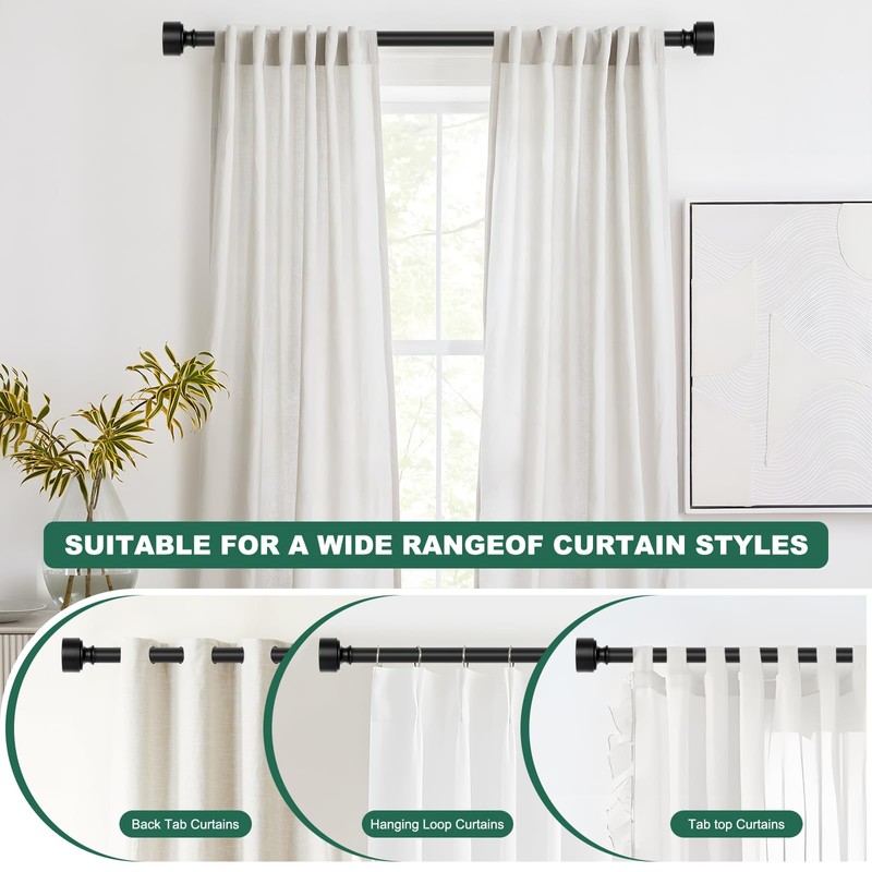 Black Curtain Rods for Windows 72 to 144 Inch(6-12ft), 1