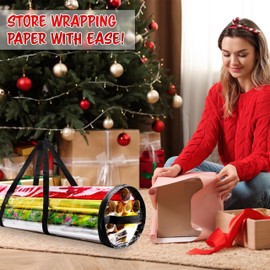 DECO EXPRESS Christmas Wrapping Paper Storage Bag Zipped Gift Wrap Bag with Handles Waterproof Tidy Storage Solution Organiser (Clear 79 cm)
