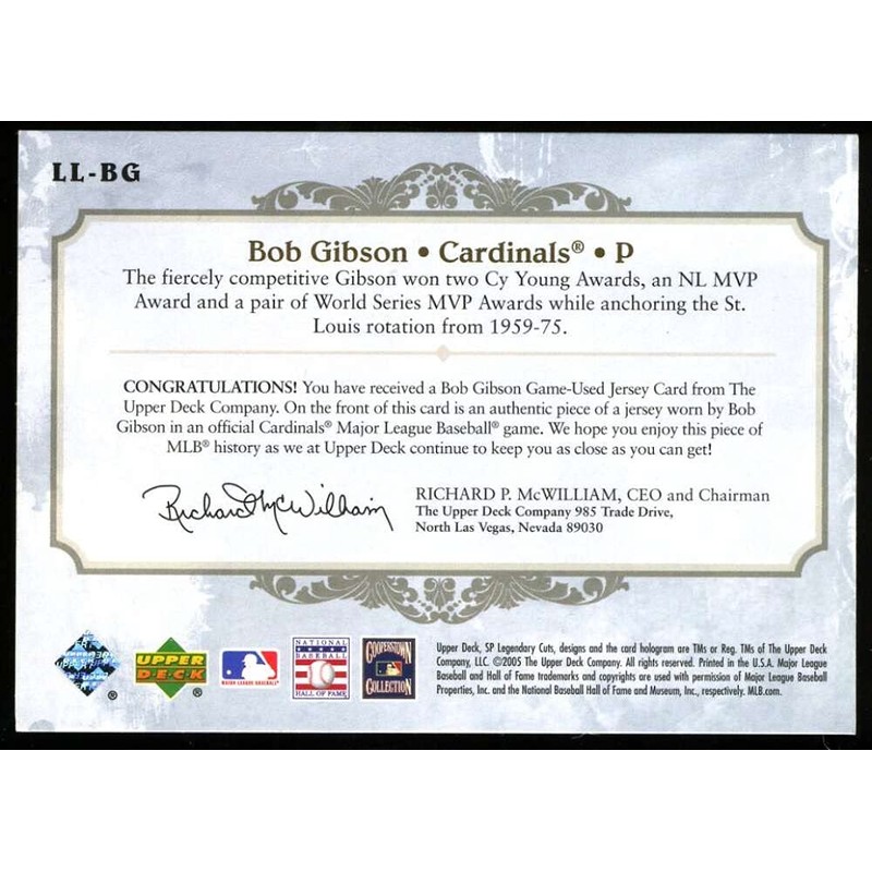 Bob Gibson 2005 Upper Deck Lasting Legends Jersey Cardinals