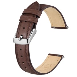 BISONSTRAP Elegant Leather Watch Straps, Quick Release, Watch Bands for Women and Men, 14mm, Dark Brown (Silver Buckle)