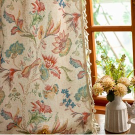 Boho Jacobean Curtains for Living Room 84 Inch Length Colorful Watercolor Bohemian Floral Pattern Linen Widow Curtain Panels with Tassel Farmhouse Shabby Chic Drapes Set of 2 W50 x L84 Blue Red